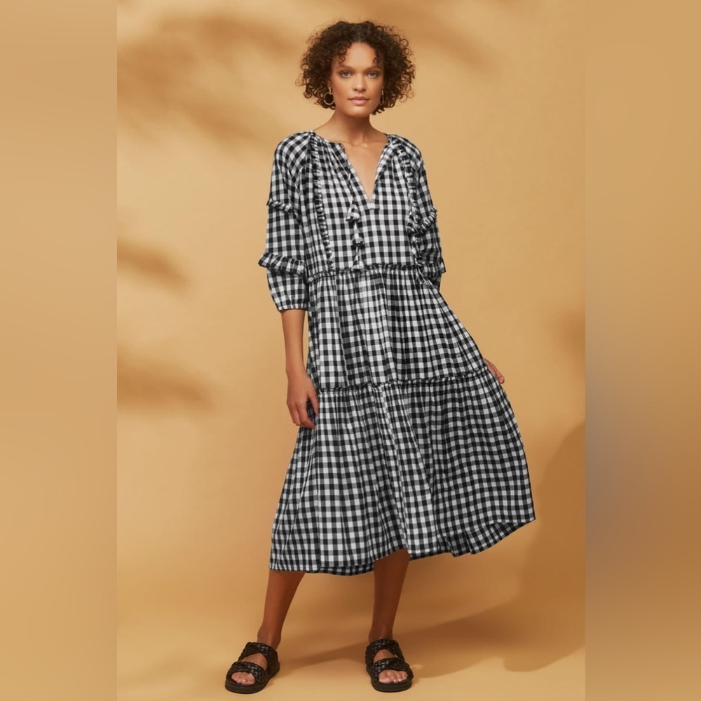 NWT House of Lacuna Gingham Yarn Dyed Florence Dress Size XL Black White